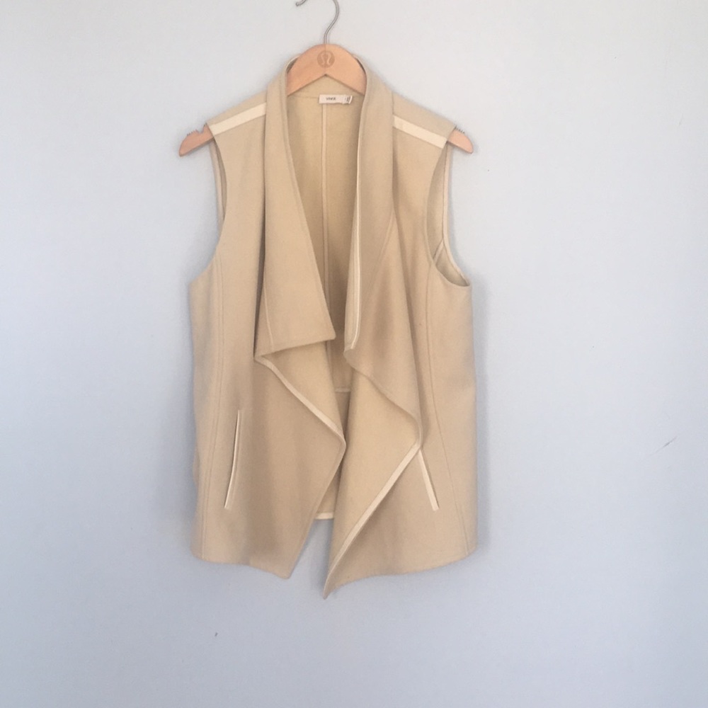 vince leather trimmed cream swing vest